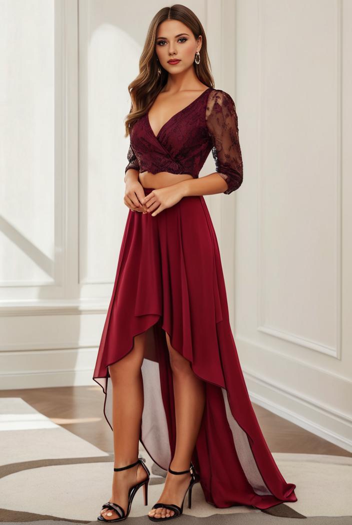3 4 sleeve sheer sequin stripe high low hem evening dress 131593