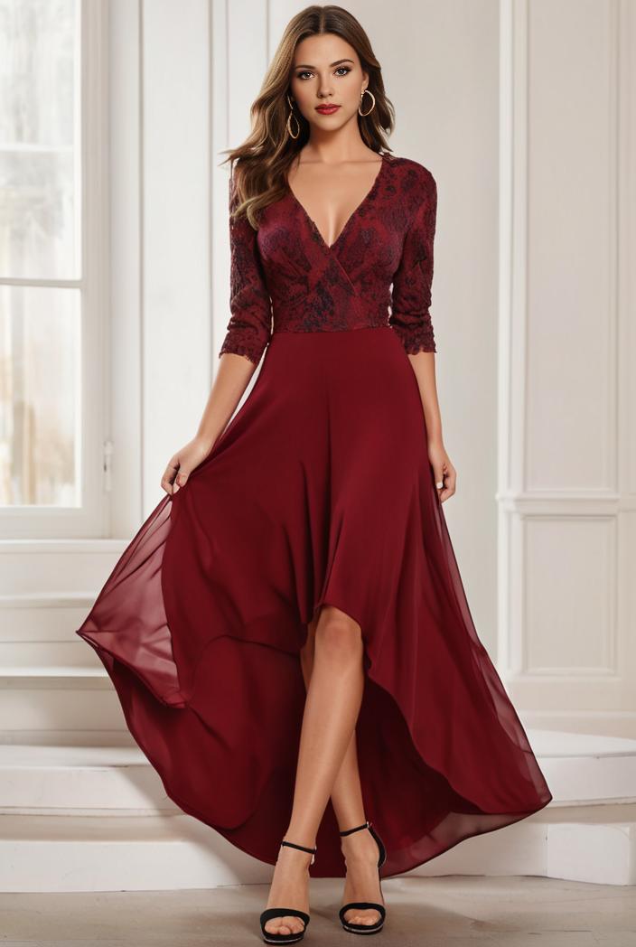 3 4 sleeve sheer sequin stripe high low hem evening dress 131601