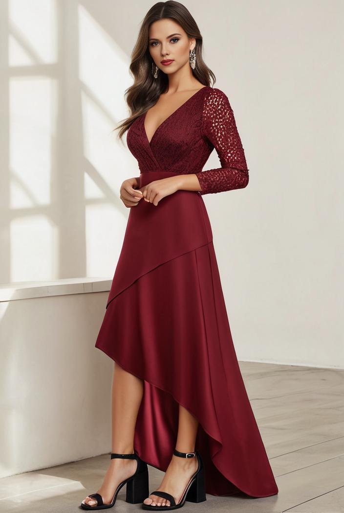 3 4 sleeve sheer sequin stripe high low hem evening dress 125417