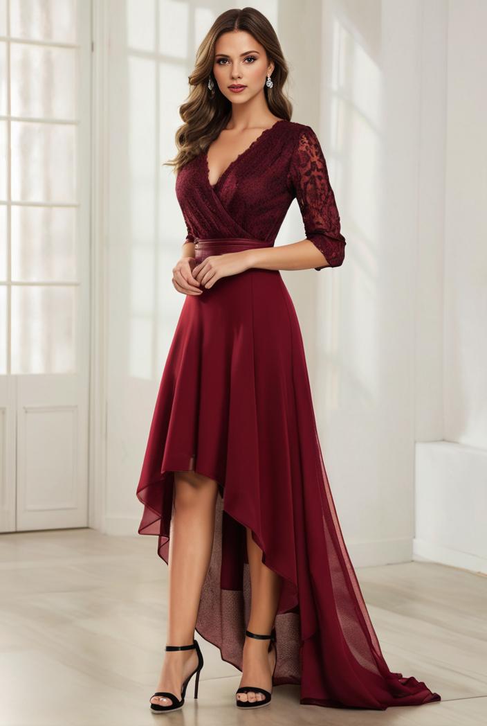 3 4 sleeve sheer sequin stripe high low hem evening dress 125419