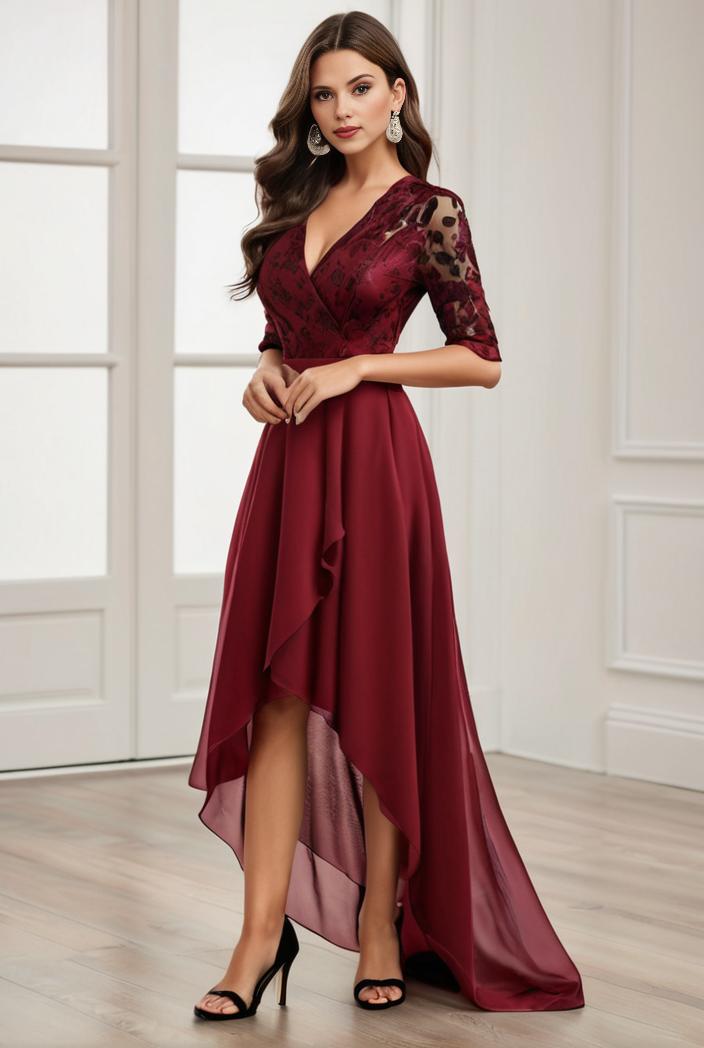 3 4 sleeve sheer sequin stripe high low hem evening dress 125420