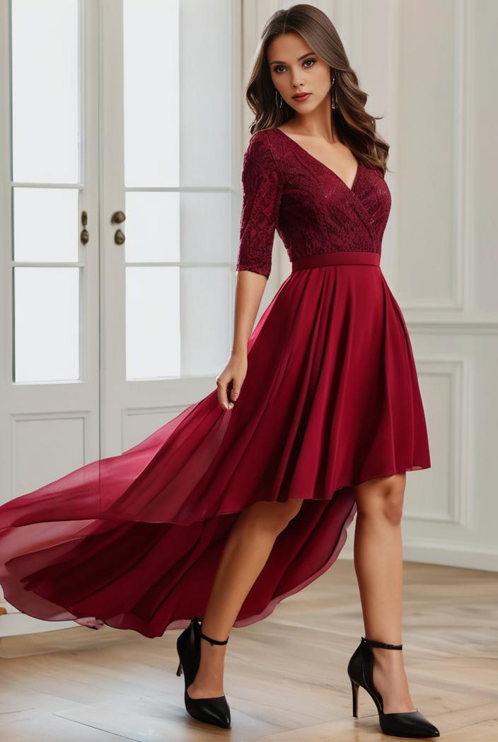 3 4 sleeve sheer sequin stripe high low hem evening dress 125426