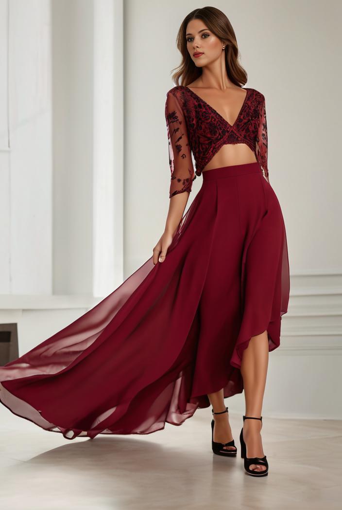 3 4 sleeve sheer sequin stripe high low hem evening dress 125429