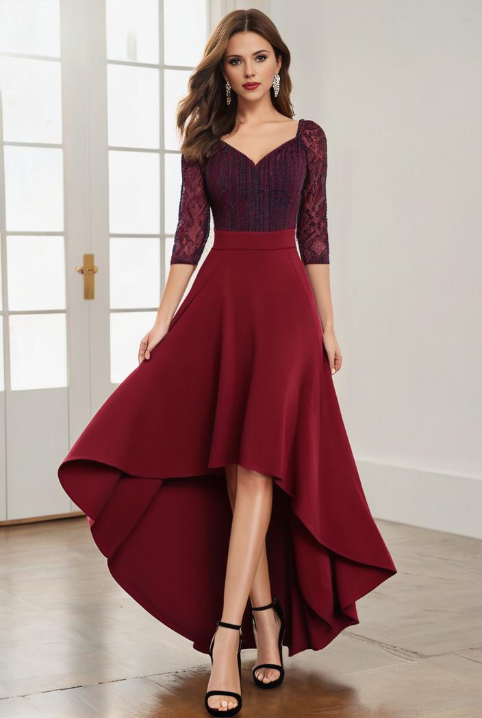 3 4 sleeve sheer sequin stripe high low hem evening dress 125439