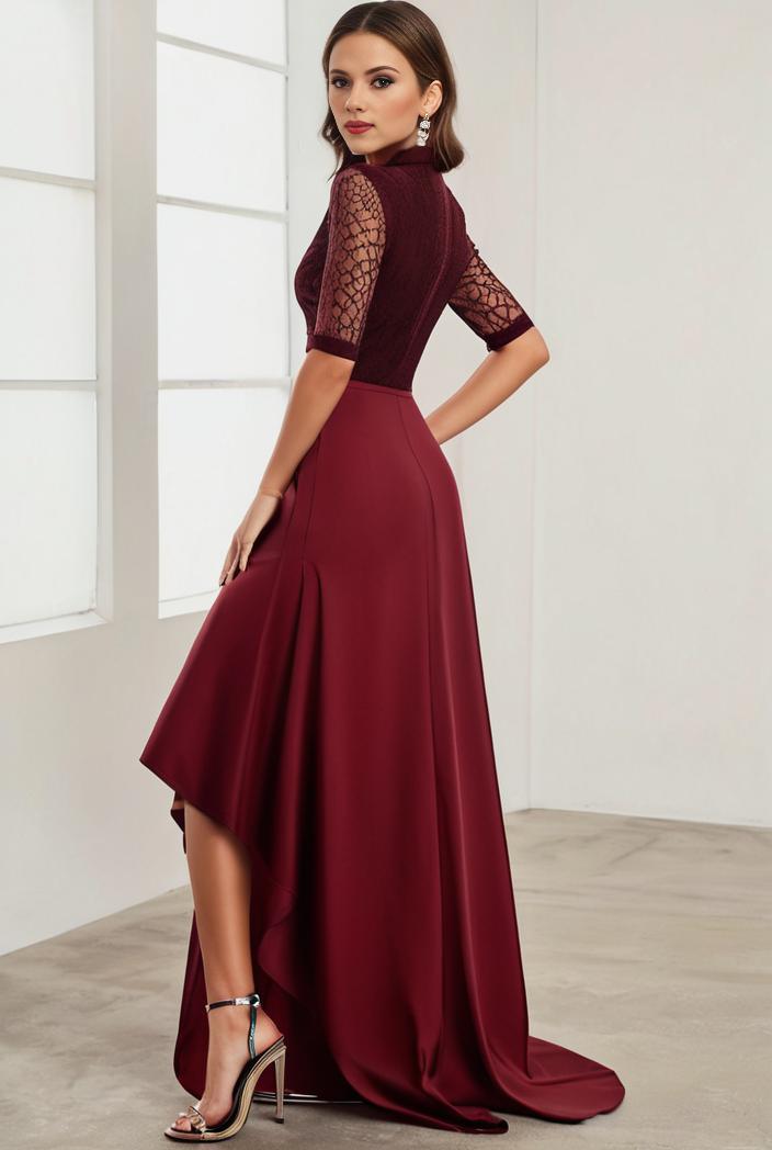 3 4 sleeve sheer sequin stripe high low hem evening dress 125441
