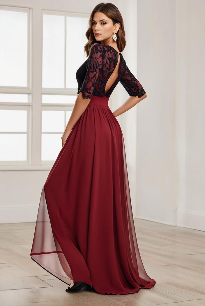 3 4 sleeve sheer sequin stripe high low hem evening dress 125460