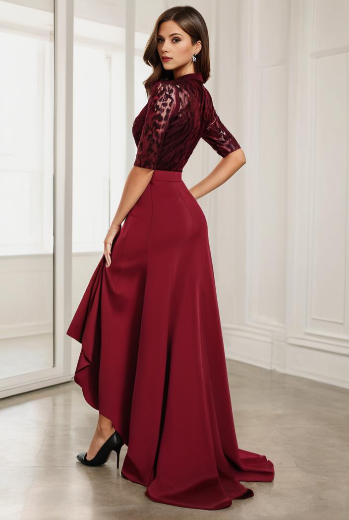 3 4 sleeve sheer sequin stripe high low hem evening dress 125461