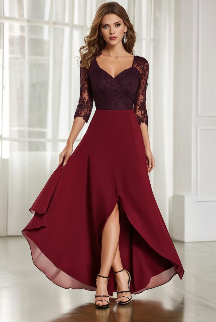 3 4 sleeve sheer sequin stripe high low hem evening dress 125475