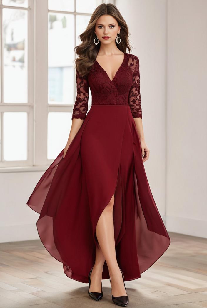 3 4 sleeve sheer sequin stripe high low hem evening dress 125476