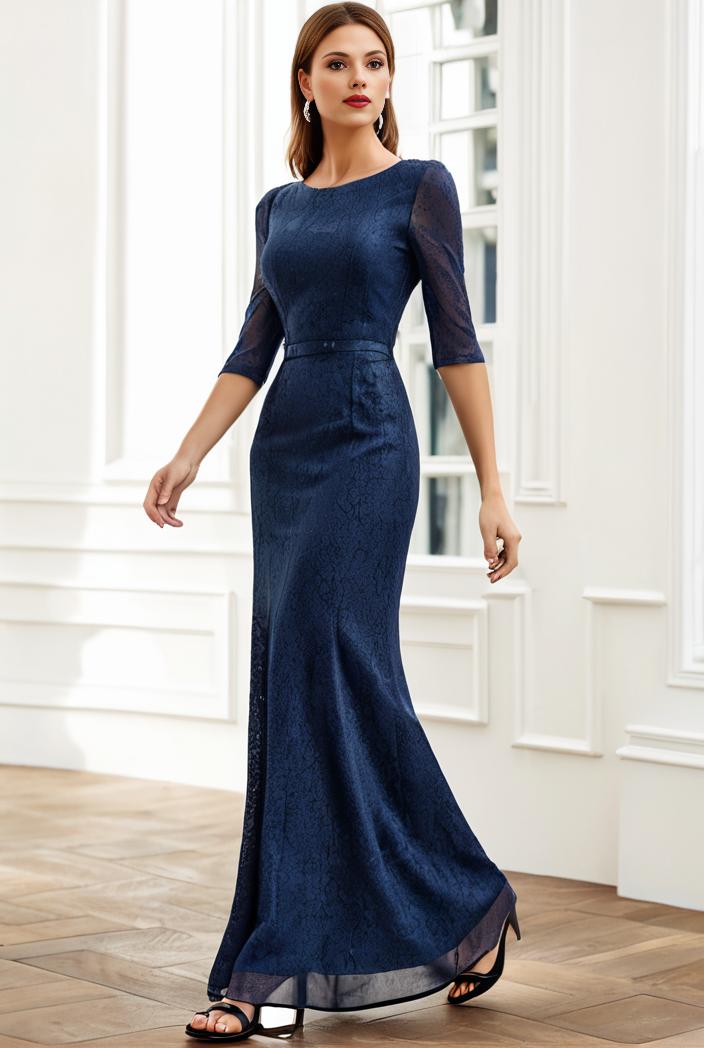 3 4 sleeve bodycon plunging back sequin evening dress 137454