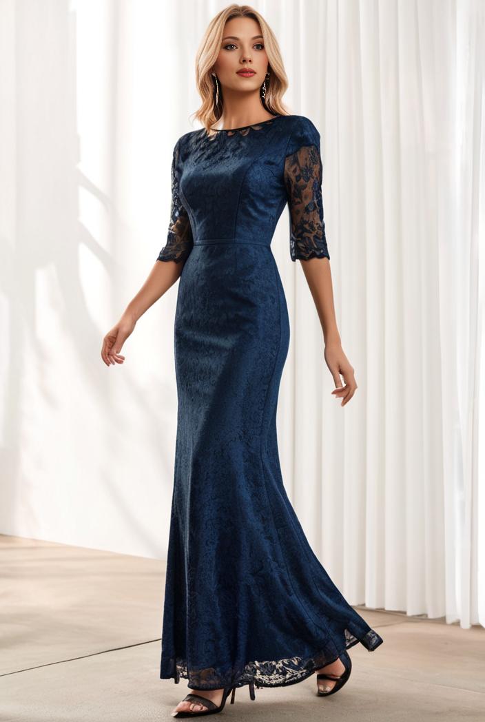 3 4 sleeve bodycon plunging back sequin evening dress 137459
