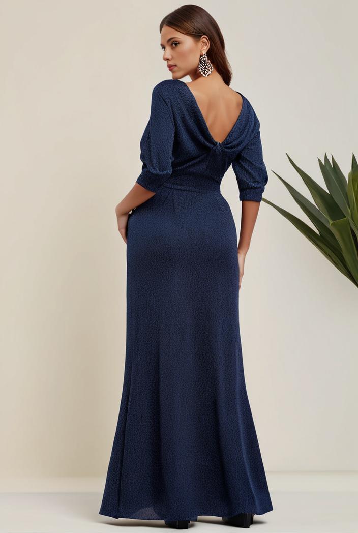 3 4 sleeve bodycon plunging back sequin evening dress 137482