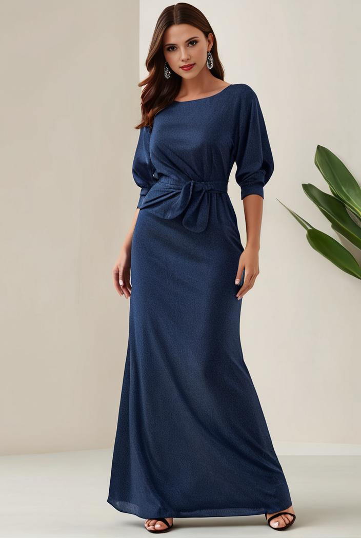 3 4 sleeve bodycon plunging back sequin evening dress 131358
