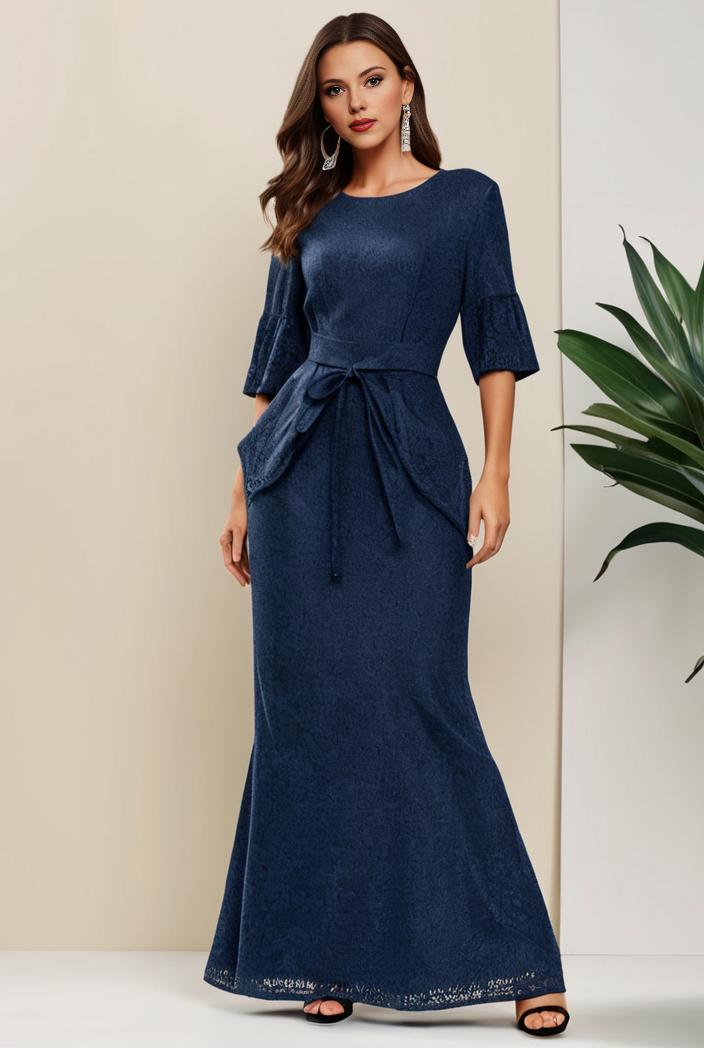 3 4 sleeve bodycon plunging back sequin evening dress 131359
