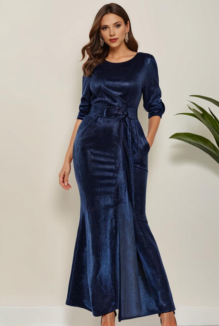 3 4 sleeve bodycon plunging back sequin evening dress 131361