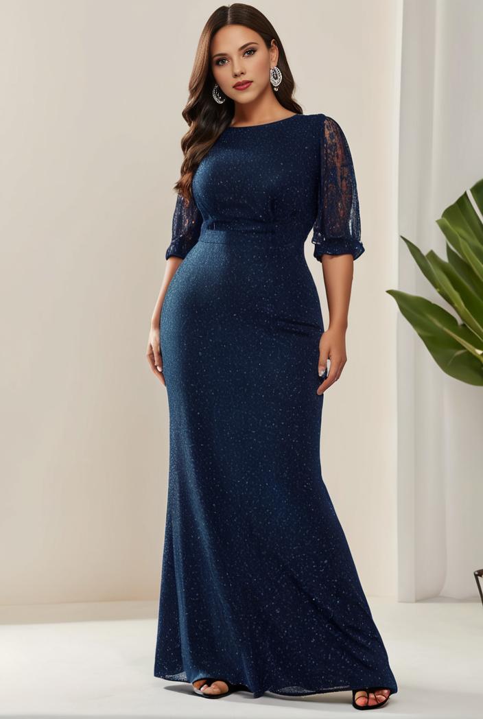3 4 sleeve bodycon plunging back sequin evening dress 131362