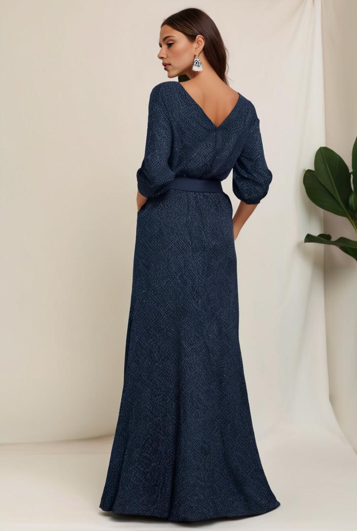3 4 sleeve bodycon plunging back sequin evening dress 131376