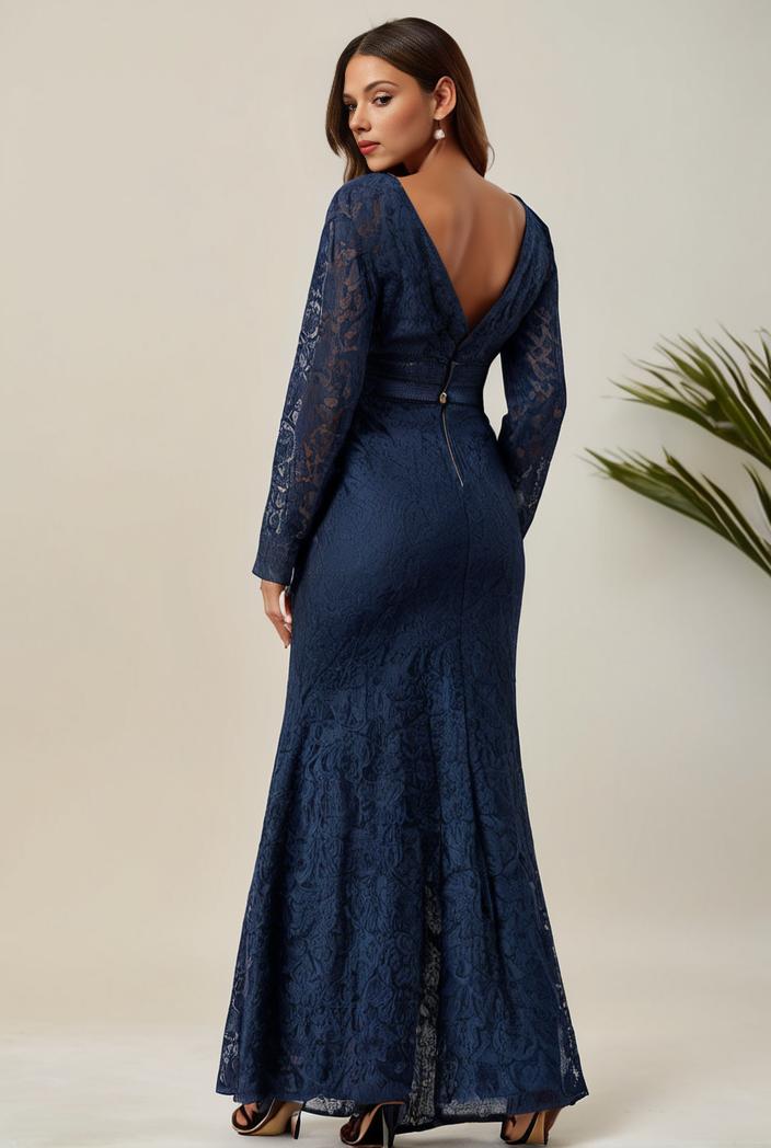 3 4 sleeve bodycon plunging back sequin evening dress 131377