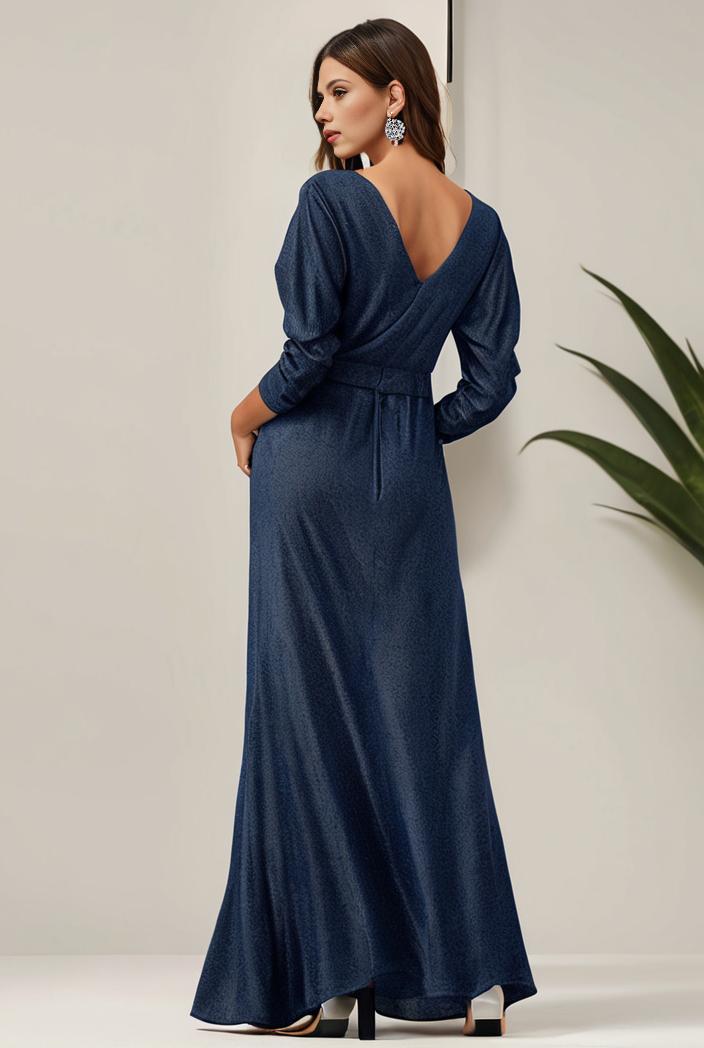3 4 sleeve bodycon plunging back sequin evening dress 131380