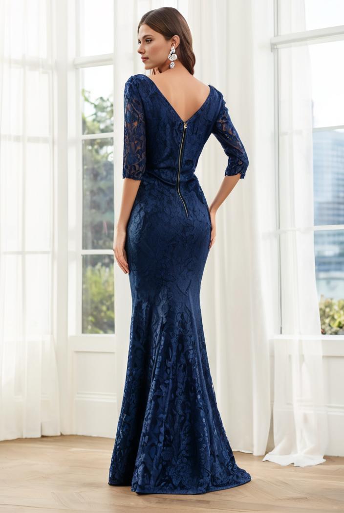 3 4 sleeve bodycon plunging back sequin evening dress 131383