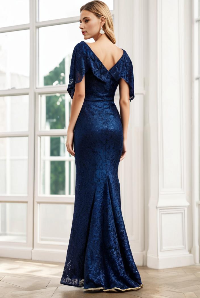 3 4 sleeve bodycon plunging back sequin evening dress 131386