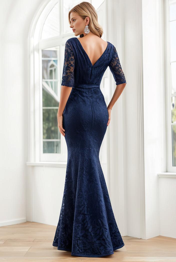 3 4 sleeve bodycon plunging back sequin evening dress 131388