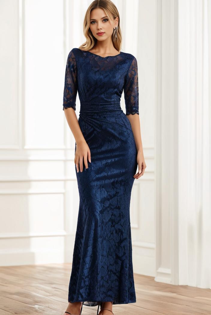 3 4 sleeve bodycon plunging back sequin evening dress 131393