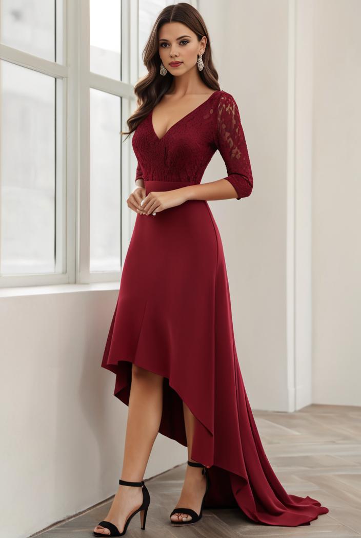 3 4 sleeve sheer sequin stripe high low hem evening dress 131406