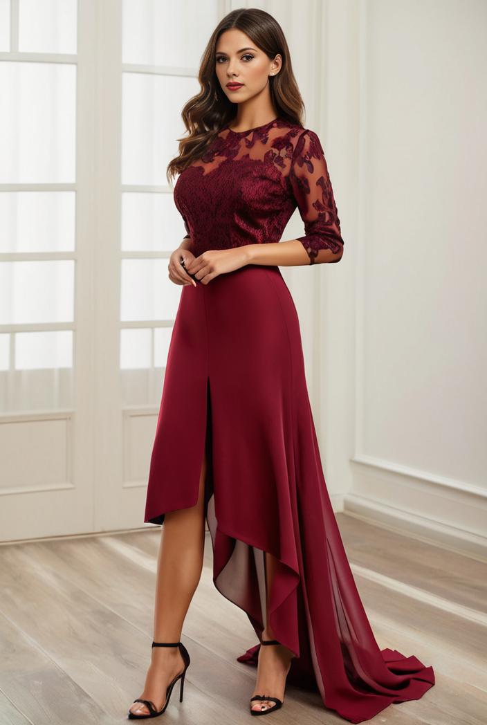3 4 sleeve sheer sequin stripe high low hem evening dress 131409