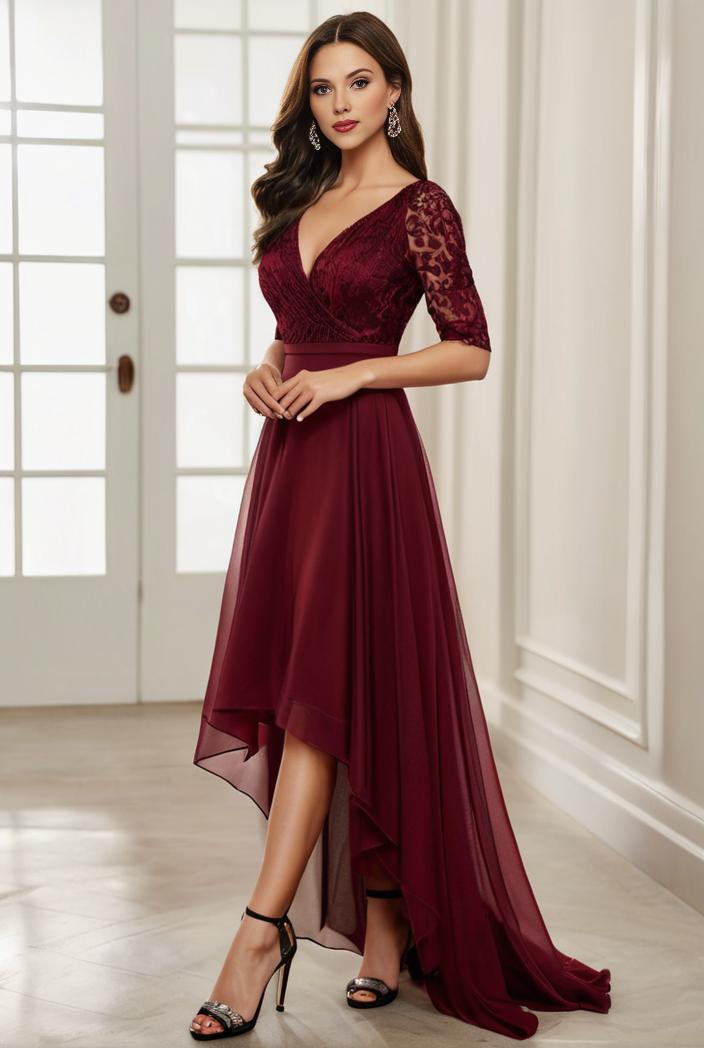 3 4 sleeve sheer sequin stripe high low hem evening dress 131410