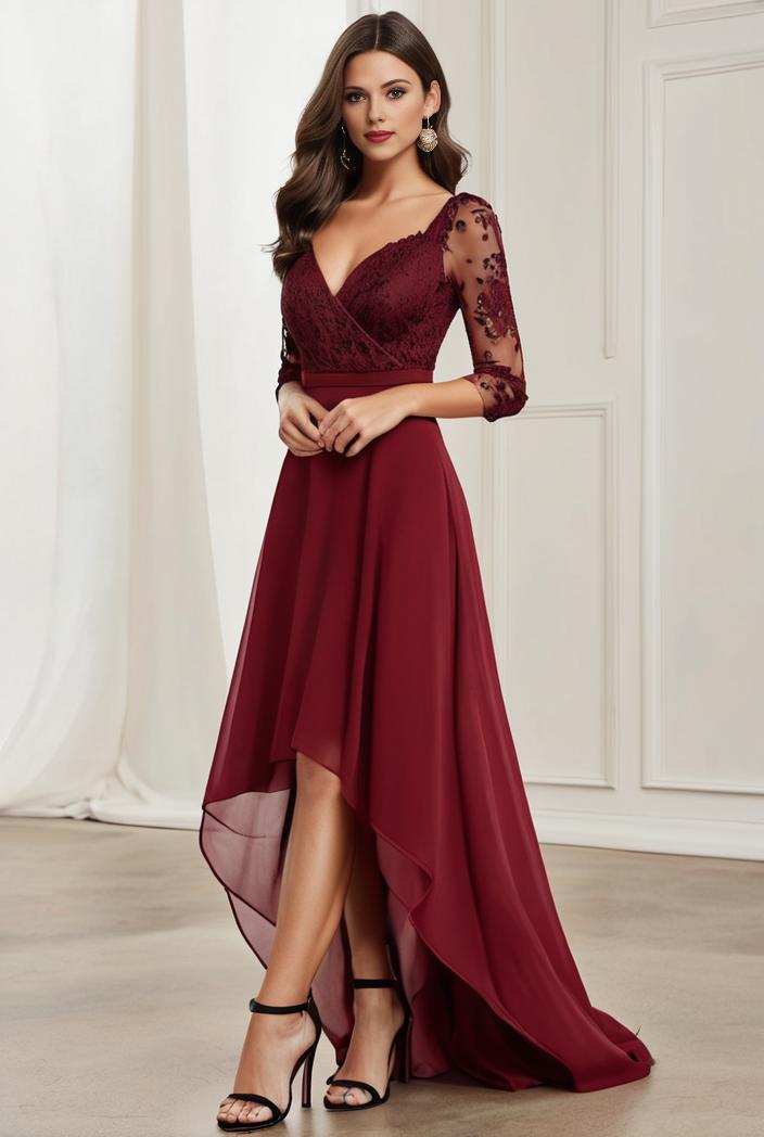 3 4 sleeve sheer sequin stripe high low hem evening dress 131411