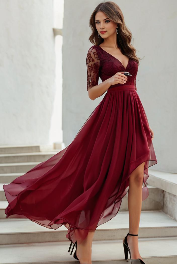 3 4 sleeve sheer sequin stripe high low hem evening dress 131421
