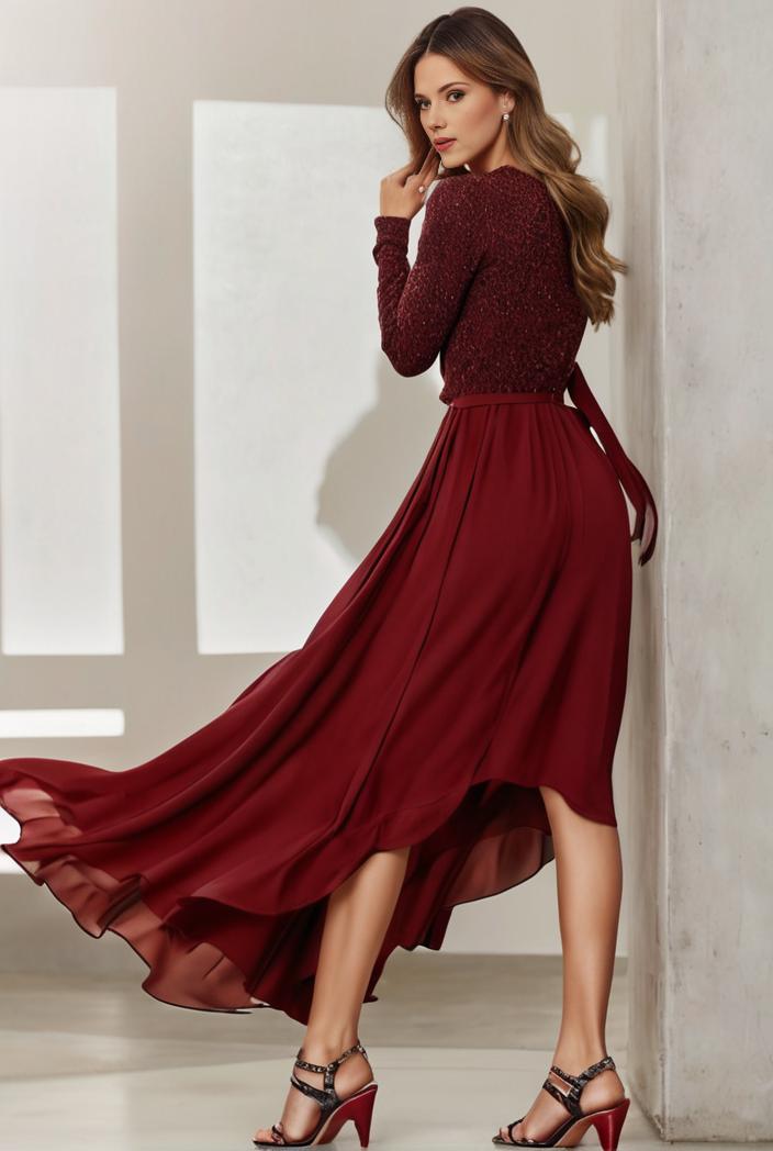 3 4 sleeve sheer sequin stripe high low hem evening dress 131439