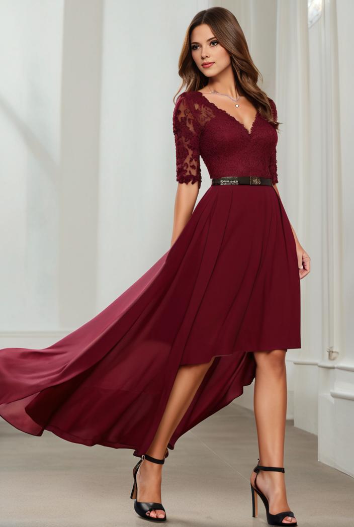 3 4 sleeve sheer sequin stripe high low hem evening dress 131444