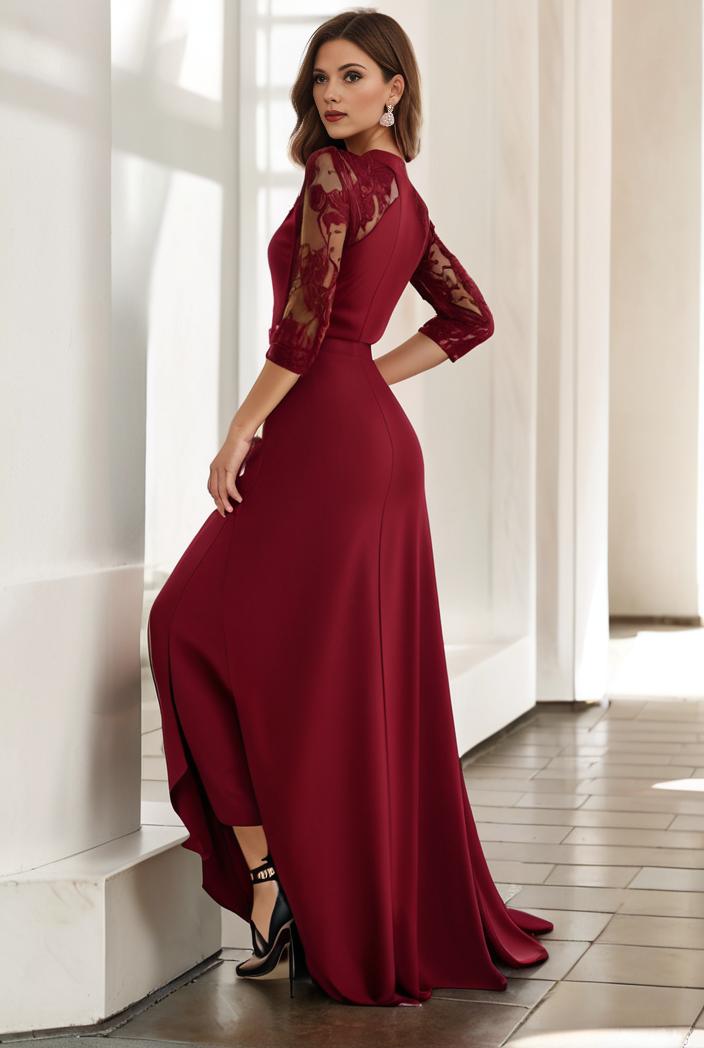3 4 sleeve sheer sequin stripe high low hem evening dress 131446