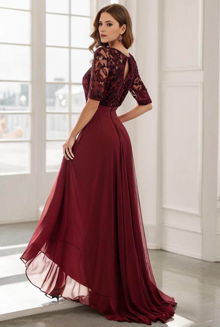 3 4 sleeve sheer sequin stripe high low hem evening dress 131450