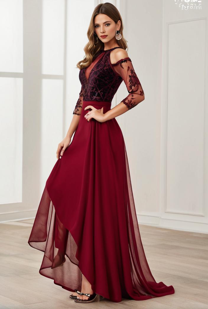3 4 sleeve sheer sequin stripe high low hem evening dress 131451