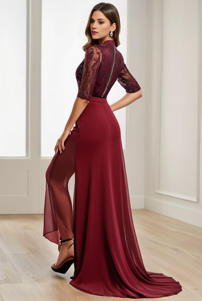 3 4 sleeve sheer sequin stripe high low hem evening dress 131452