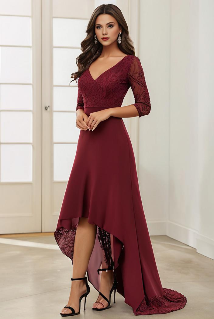 3 4 sleeve sheer sequin stripe high low hem evening dress 131455