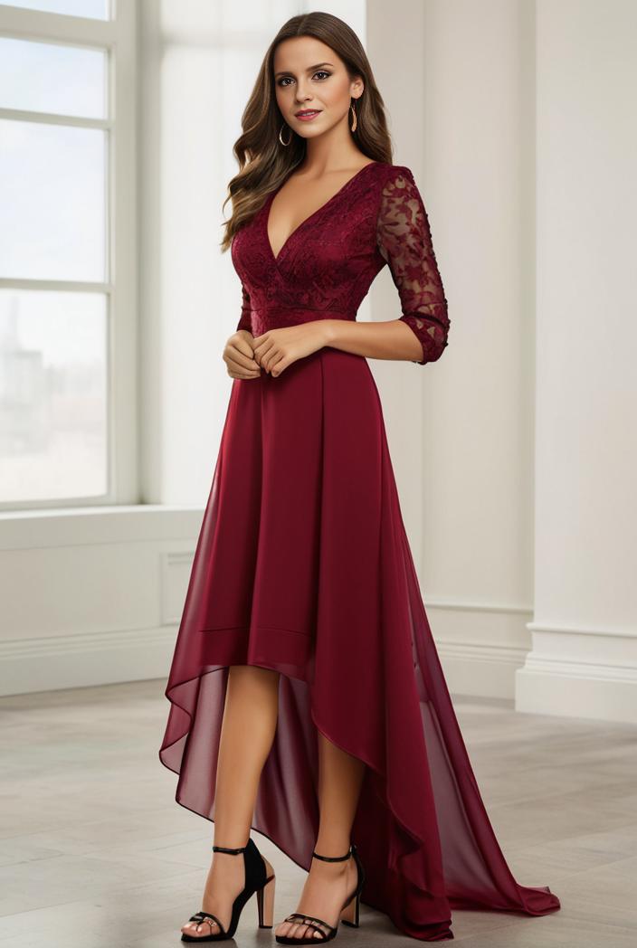 3 4 sleeve sheer sequin stripe high low hem evening dress 145526