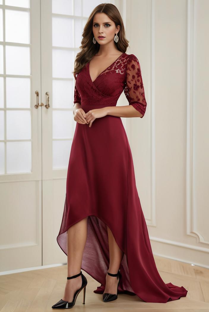 3 4 sleeve sheer sequin stripe high low hem evening dress 145532