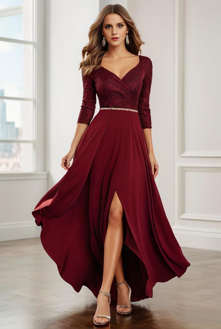 3 4 sleeve sheer sequin stripe high low hem evening dress 145542