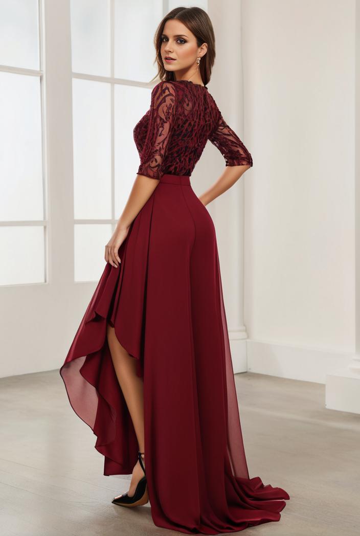 3 4 sleeve sheer sequin stripe high low hem evening dress 145566