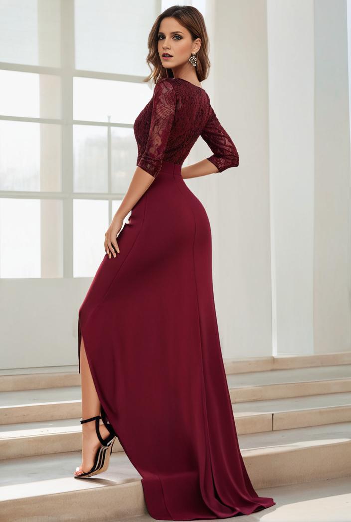 3 4 sleeve sheer sequin stripe high low hem evening dress 145567