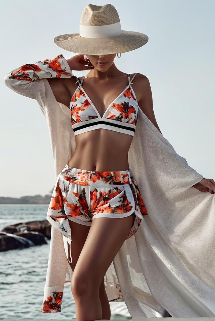3 pieces sexy print bikini women high waist swimsuit cover up swimwear female lady bathing suit swimming summer beachwear 122857
