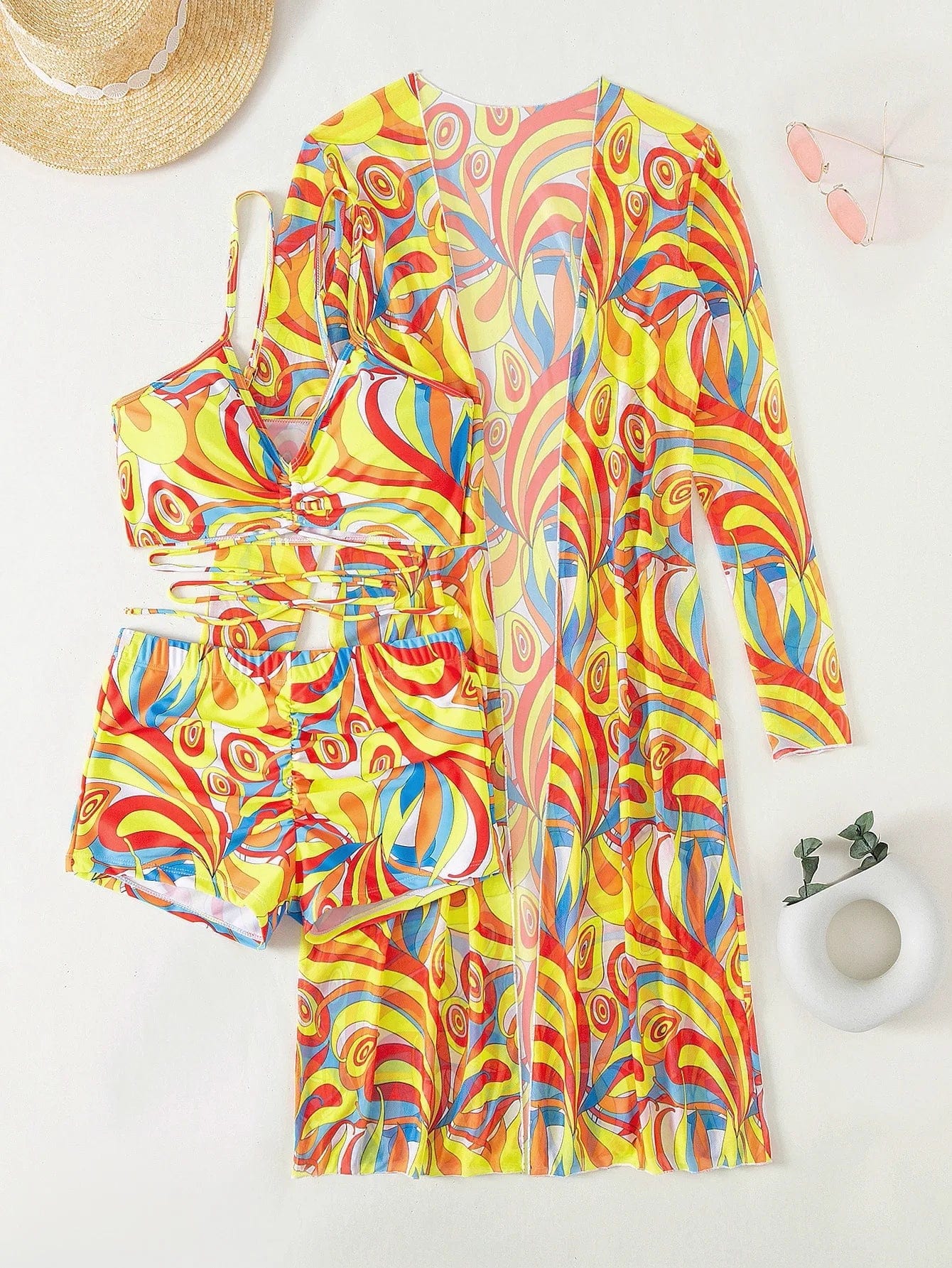 3 Pieces Sexy Print Bikini Women High Waist Swimsuit Cover Up Swimwear Female Lady Bathing Suit Swimming Summer Beachwear