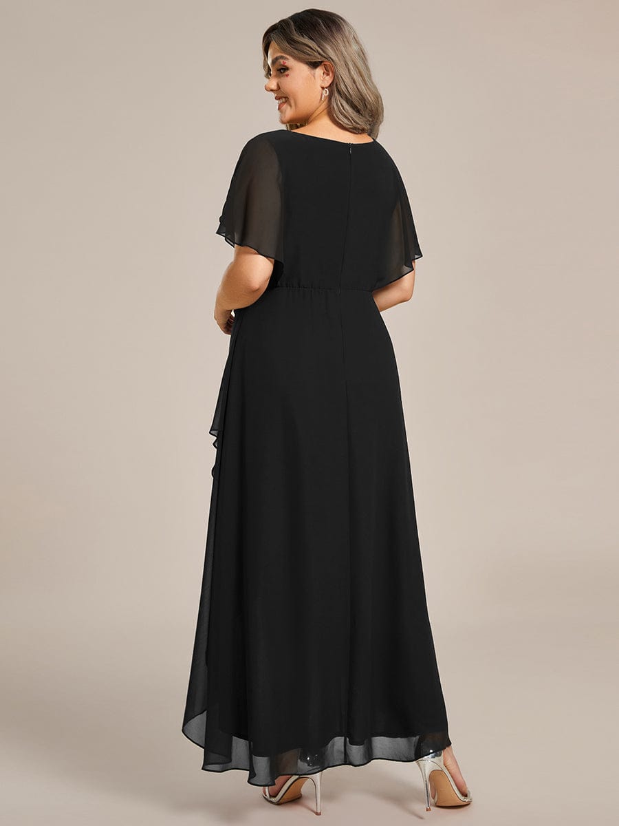 Chic Plus Size Chiffon A-Line Formal Dress with Bat-Wing Sleeves and Waist Applique