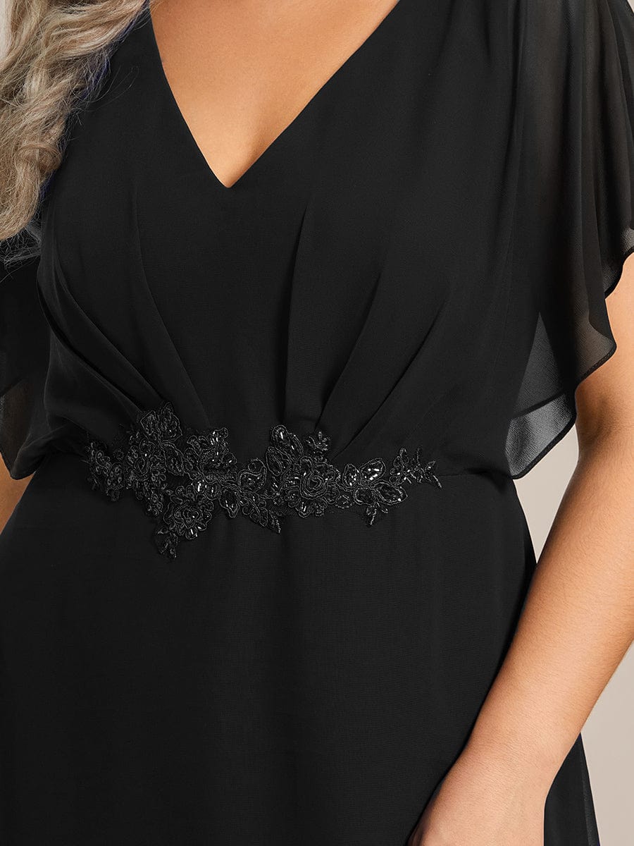 Chic Plus Size Chiffon A-Line Formal Dress with Bat-Wing Sleeves and Waist Applique