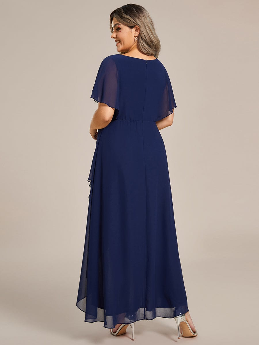 Chic Plus Size Chiffon A-Line Formal Dress with Bat-Wing Sleeves and Waist Applique