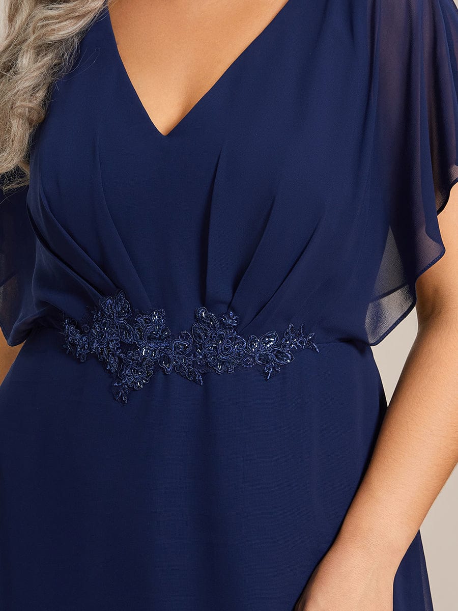 Chic Plus Size Chiffon A-Line Formal Dress with Bat-Wing Sleeves and Waist Applique